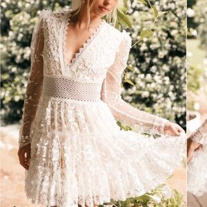 Petal and Pup Fern Mini White Lace Dress